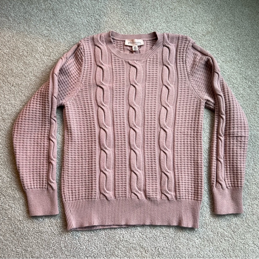 Philosophy Dusty Rose Cable Knit Crewneck Sweater